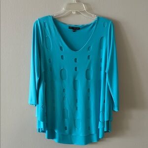 Kozan  Tunic Top Cutout V Neck SZ S Blue Green